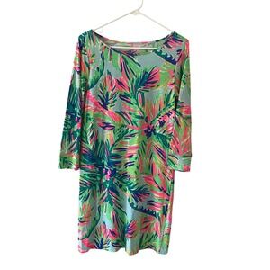 Lilly Pulitzer Sophie Shift Dress Small Pima Cotton Palm Leaf Tropical Print